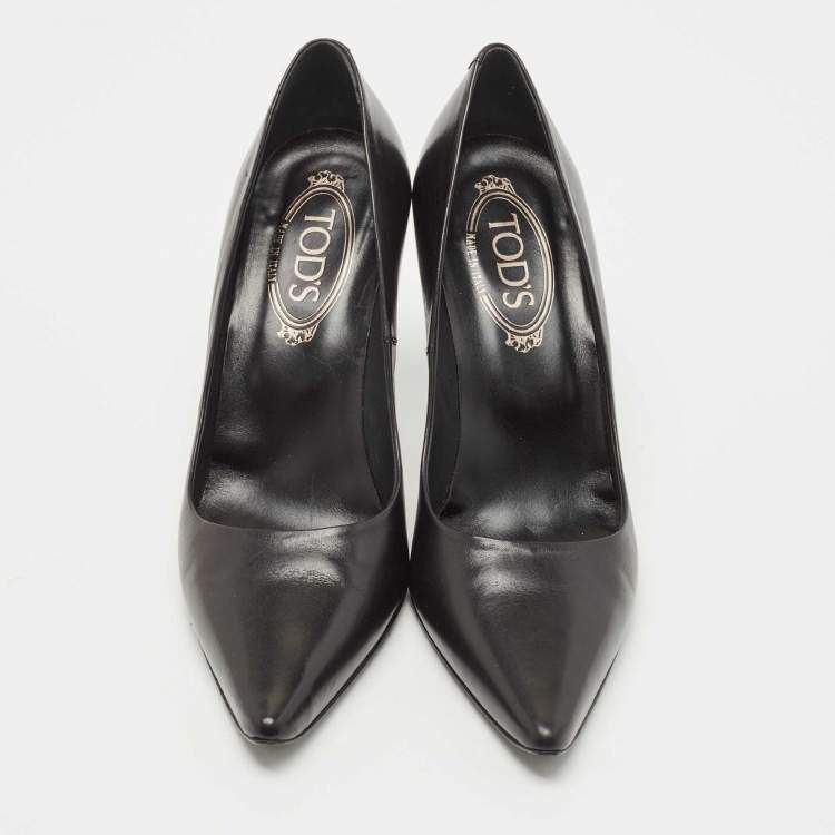 Pre Owned Tod's Black Leather Pointed Toe Pumps Size 39