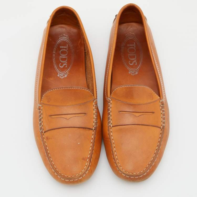 مملوكة مسبقًا Tod's Tan Leather Gommino Driver Loafers Size 38