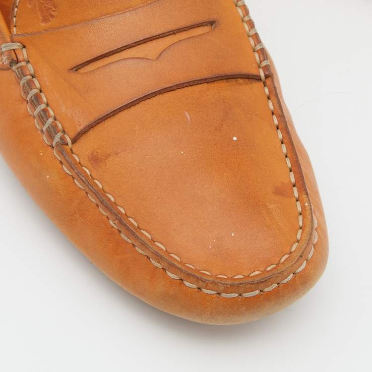 مملوكة مسبقًا Tod's Tan Leather Gommino Driver Loafers Size 38