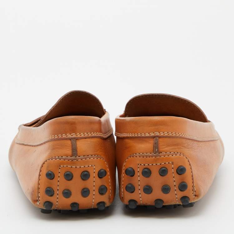 مملوكة مسبقًا Tod's Tan Leather Gommino Driver Loafers Size 38