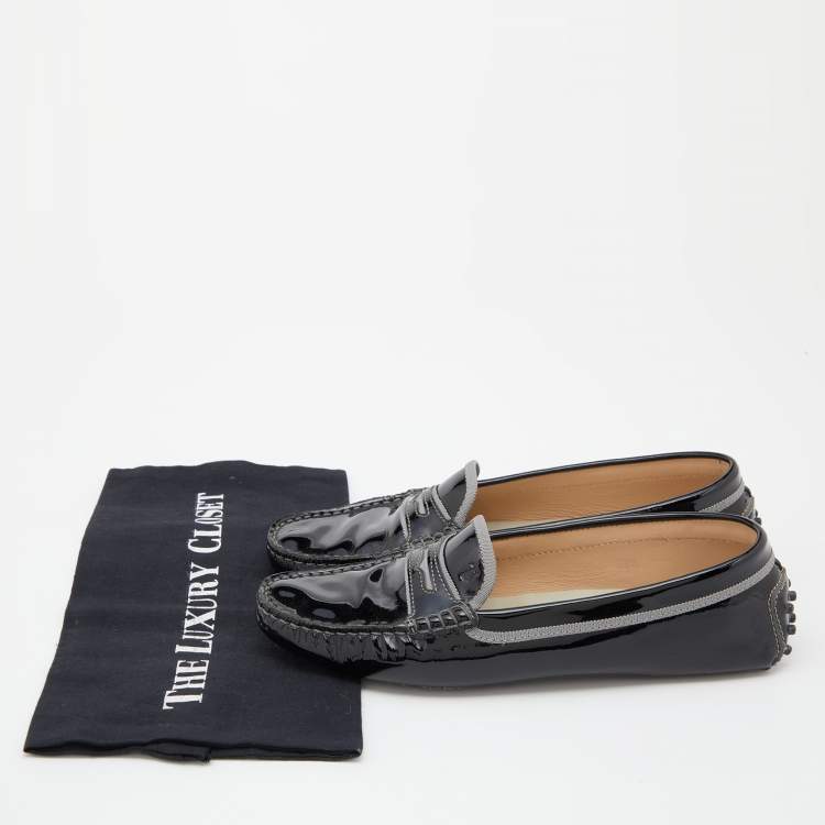 Pre Owned Tod's Black Patent Leather Driving Slip On Loafers Size 39.5 