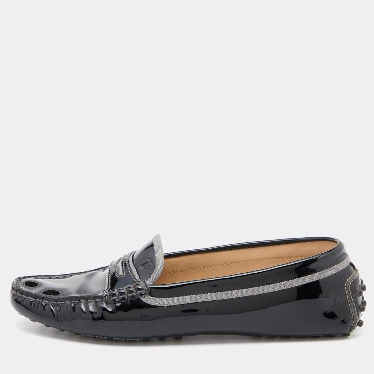 Pre Owned Tod's Black Patent Leather Driving Slip On Loafers Size 39.5 