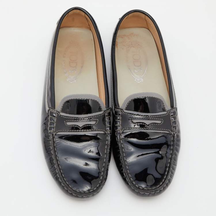 Pre Owned Tod's Black Patent Leather Driving Slip On Loafers Size 39.5 