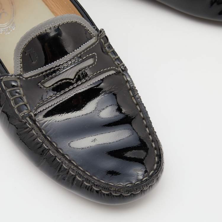 Pre Owned Tod's Black Patent Leather Driving Slip On Loafers Size 39.5 