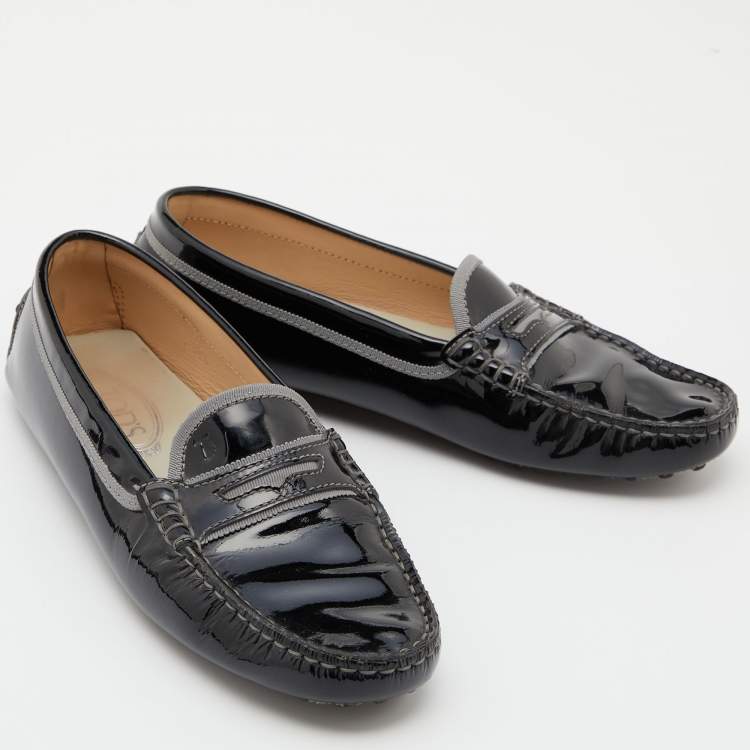 Pre Owned Tod's Black Patent Leather Driving Slip On Loafers Size 39.5 