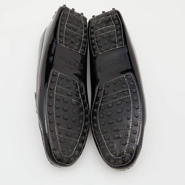 Pre Owned Tod's Black Patent Leather Driving Slip On Loafers Size 39.5 