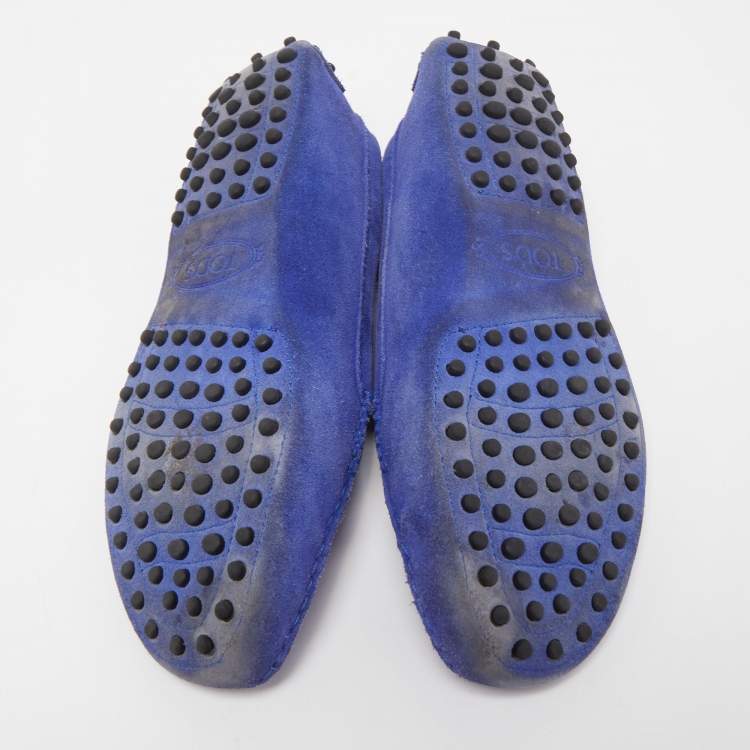 Pre Owned Tod's Blue Suede Gommino Slip On Loafers Size 38.5