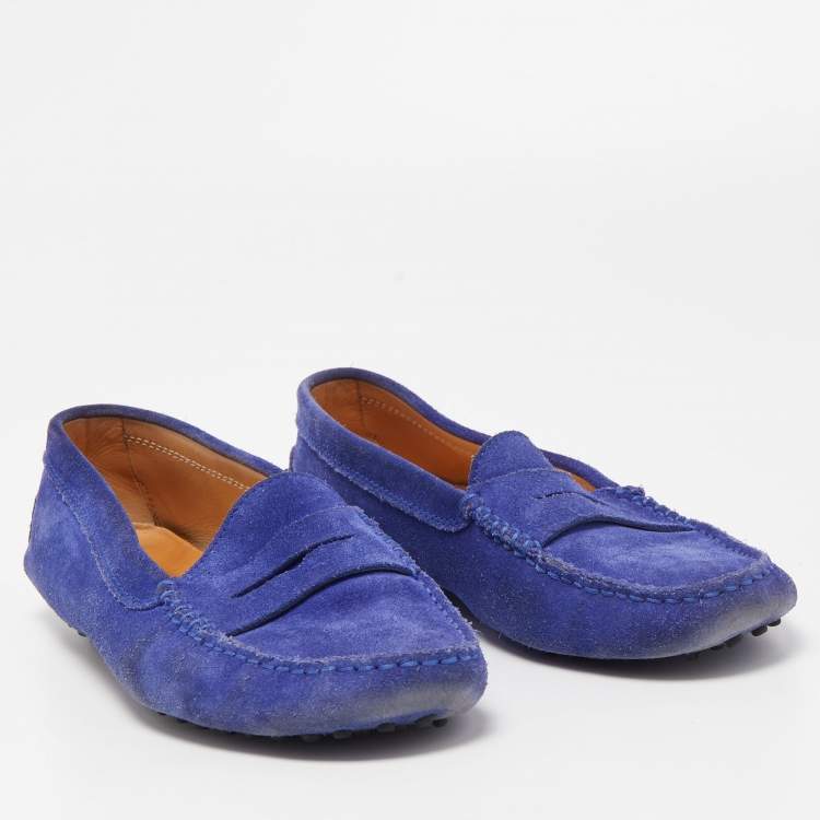 Pre Owned Tod's Blue Suede Gommino Slip On Loafers Size 38.5