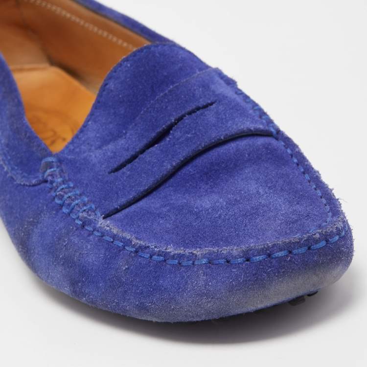 Pre Owned Tod's Blue Suede Gommino Slip On Loafers Size 38.5
