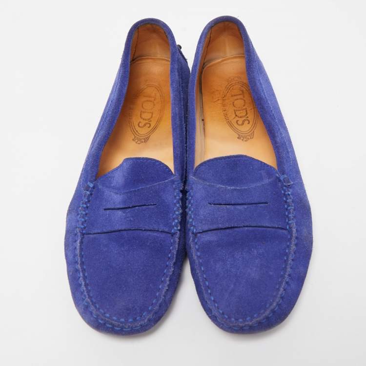 Pre Owned Tod's Blue Suede Gommino Slip On Loafers Size 38.5