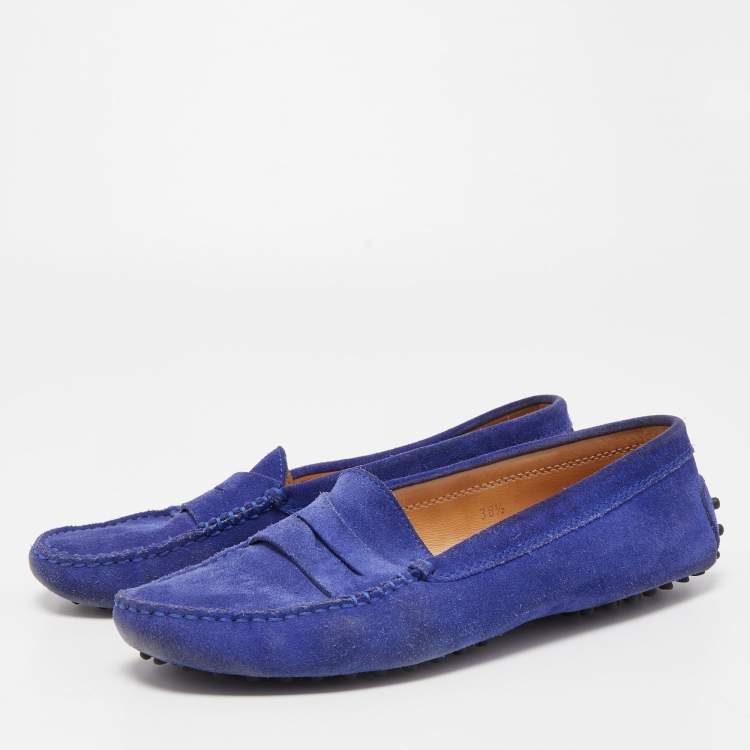 Pre Owned Tod's Blue Suede Gommino Slip On Loafers Size 38.5