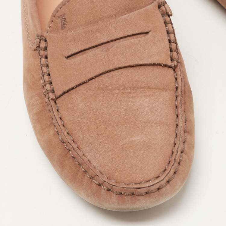 Pre Owned Tod's Brown Suede Gommino Penny Slip On Loafers Size 36.5