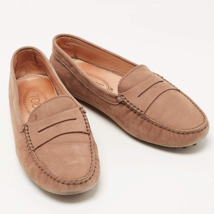 Pre Owned Tod's Brown Suede Gommino Penny Slip On Loafers Size 36.5