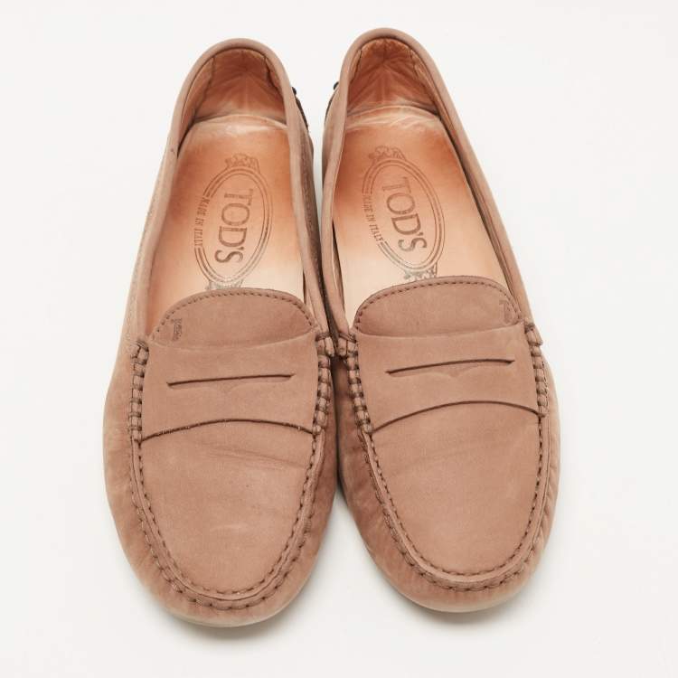 Pre Owned Tod's Brown Suede Gommino Penny Slip On Loafers Size 36.5