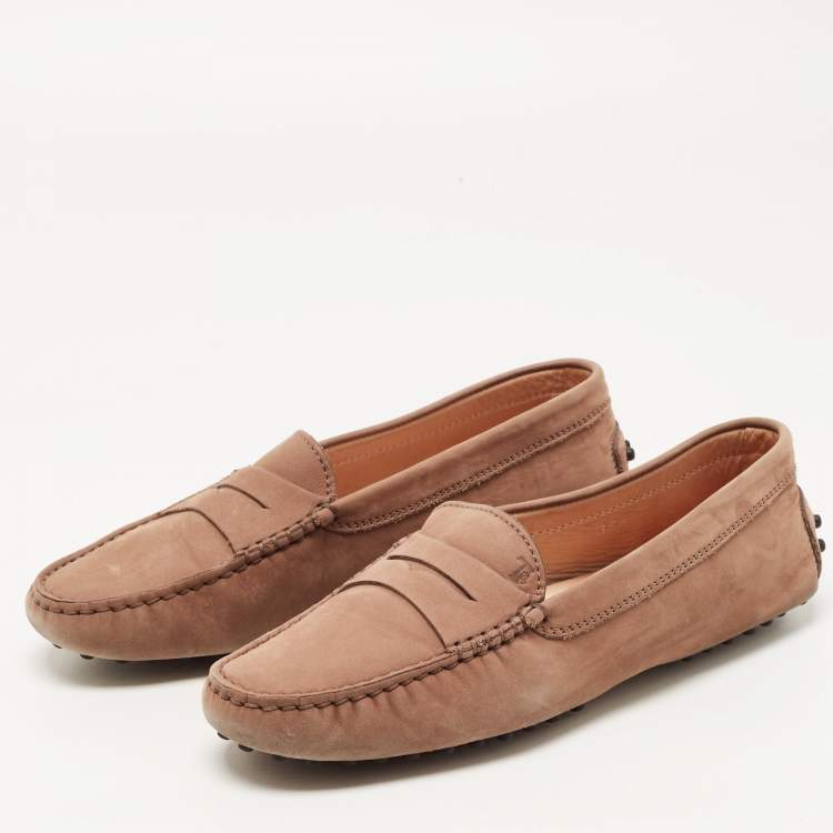 Pre Owned Tod's Brown Suede Gommino Penny Slip On Loafers Size 36.5