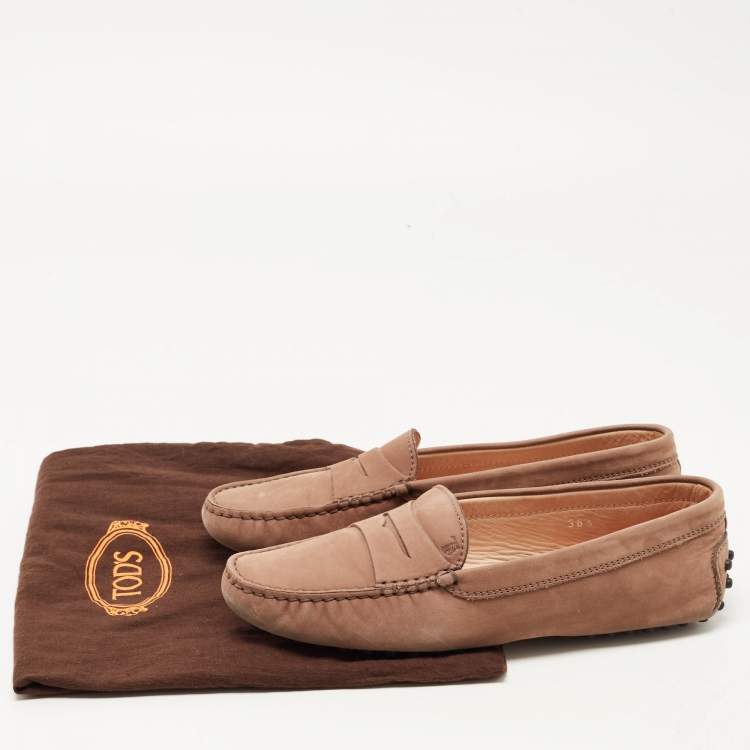 Pre Owned Tod's Brown Suede Gommino Penny Slip On Loafers Size 36.5