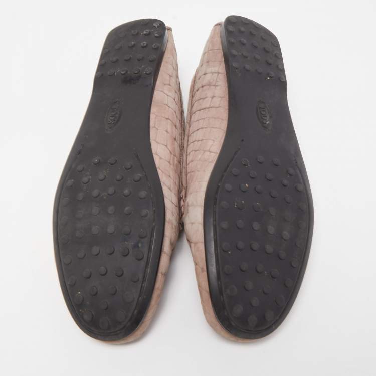 Pre Owned Tod's Light Brown Croc Embossed Nubuck Leather Double T Buckle Loafers Size 39