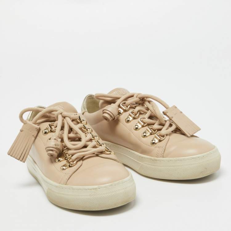 Pre Owned Tod's Pink Leather Low Top Sneakers Size 35