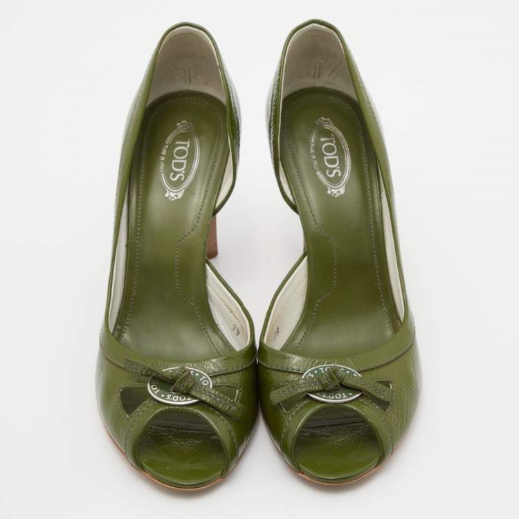 Pre Owned Tod's Green Patent Leather Bow D' Orsay Pumps Size 39