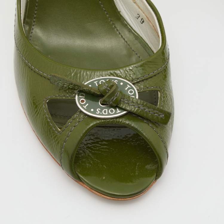 Pre Owned Tod's Green Patent Leather Bow D' Orsay Pumps Size 39
