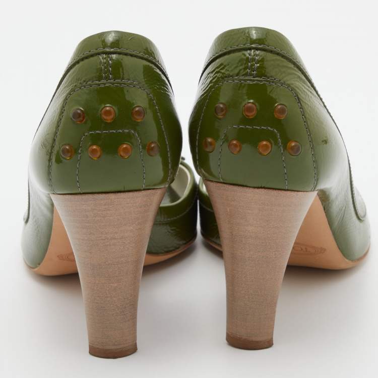 Pre Owned Tod's Green Patent Leather Bow D' Orsay Pumps Size 39