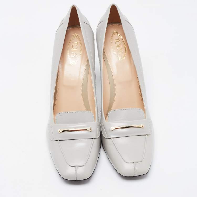 Pre Owned Tod's Grey Leather Slip On Loafers Pumps Size 41