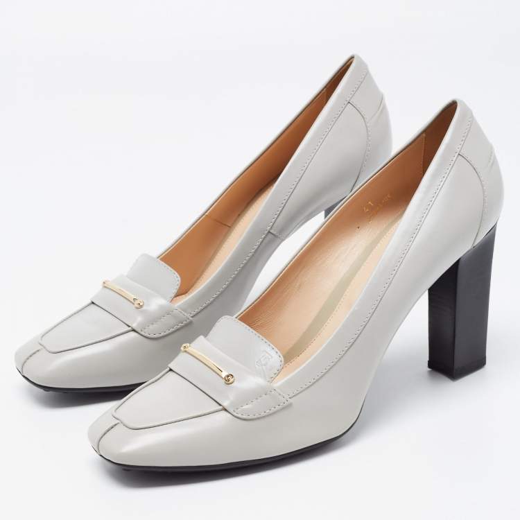Pre Owned Tod's Grey Leather Slip On Loafers Pumps Size 41