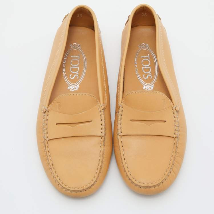 Pre Owned Tod's Beige Leather Penny Loafers Size 36