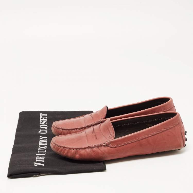 Pre Owned Tod's Red Leather Penny Slip On Loafers Size 38.5
