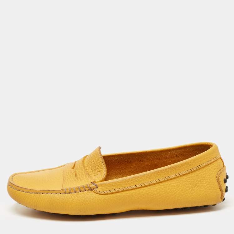 Pre Owned Tod's Yellow Leather Penny Loafers Size 38