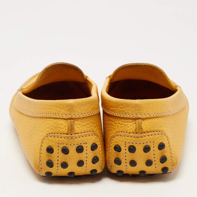 Pre Owned Tod's Yellow Leather Penny Loafers Size 38