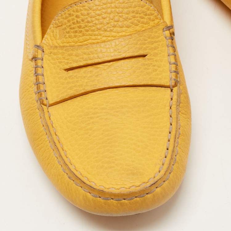Pre Owned Tod's Yellow Leather Penny Loafers Size 38
