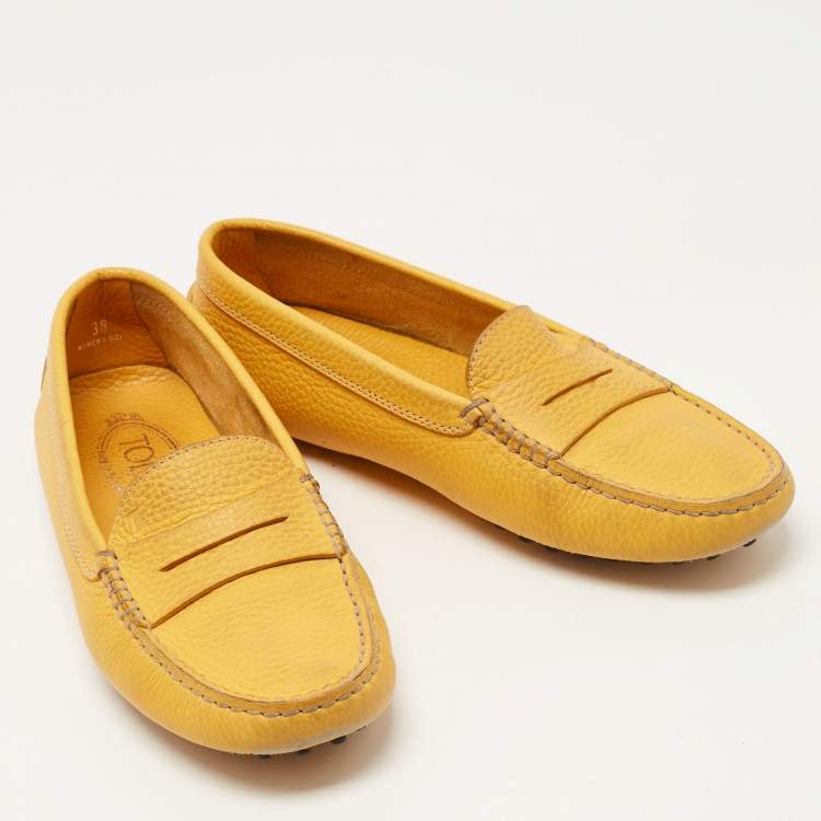 Pre Owned Tod's Yellow Leather Penny Loafers Size 38
