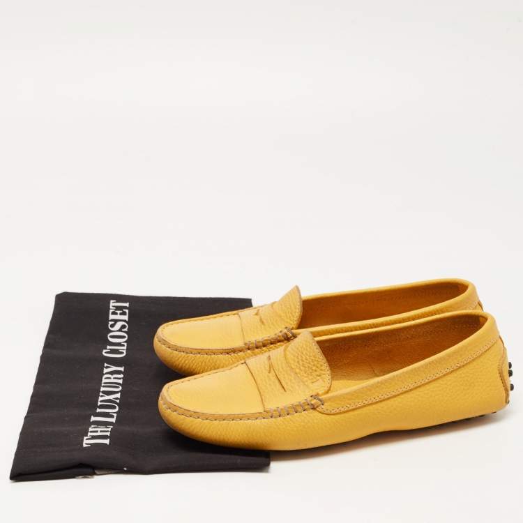 Pre Owned Tod's Yellow Leather Penny Loafers Size 38