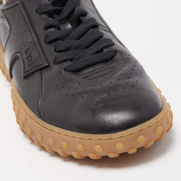 Pre Owned Tod's Black Leather Perforated Detail Low Top Lace Up Sneakers Size 40
