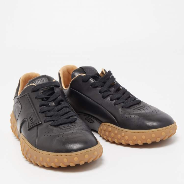 Pre Owned Tod's Black Leather Perforated Detail Low Top Lace Up Sneakers Size 40