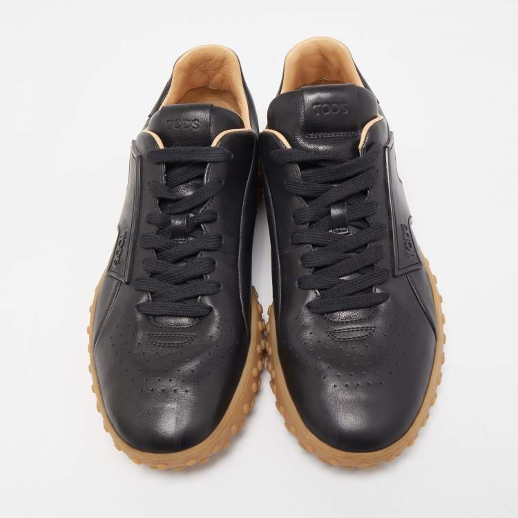 Pre Owned Tod's Black Leather Perforated Detail Low Top Lace Up Sneakers Size 40