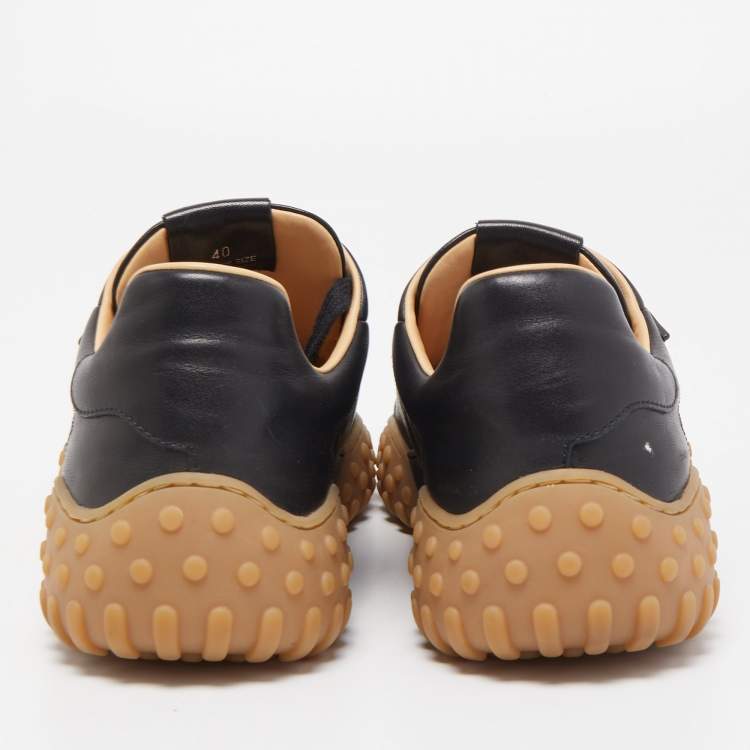 Pre Owned Tod's Black Leather Perforated Detail Low Top Lace Up Sneakers Size 40