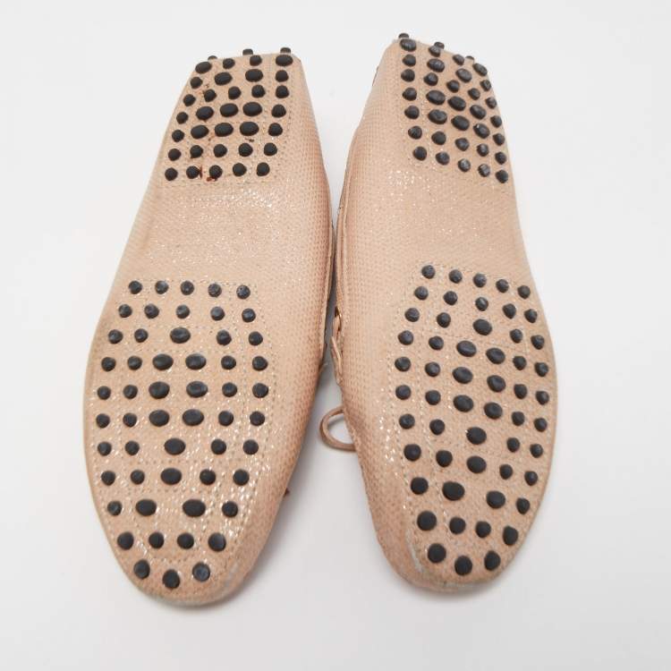 Pre Owned Tod's Pink Leather Bow Detail Slip On Loafers Size 38