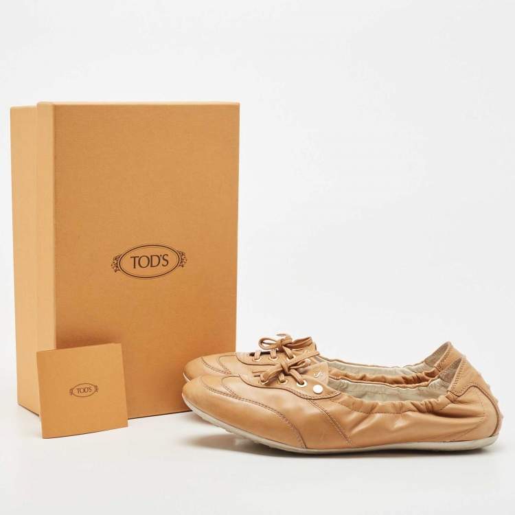 Pre Owned Tod's Tan Leather Scrunch Bow Slip On Loafers Size 41