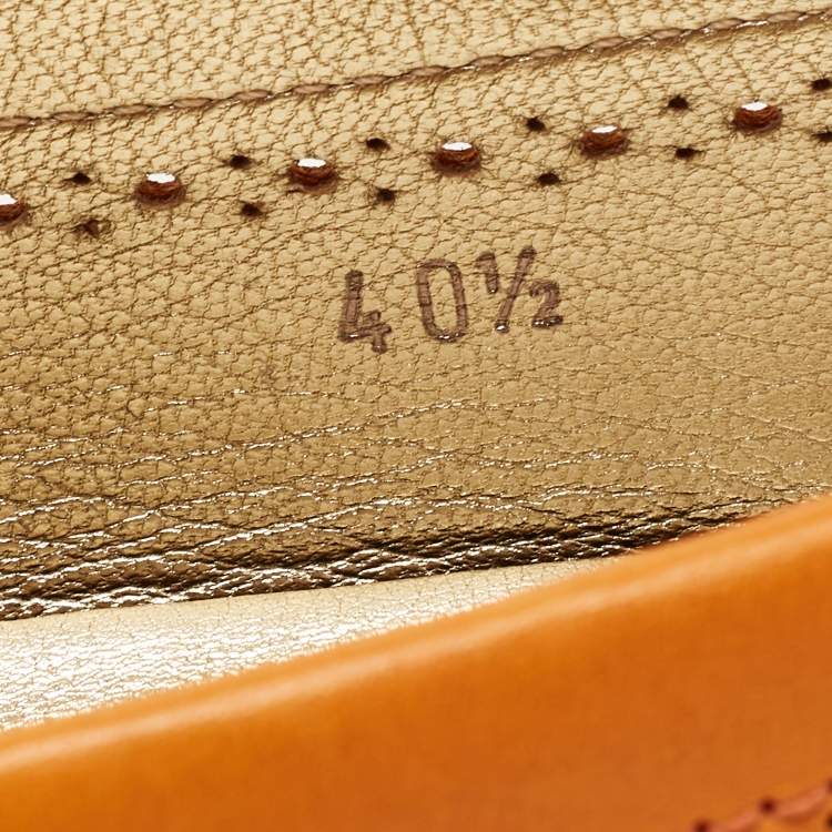 Pre Owned Tod's Orange Perforated Leather Bow Slip On Loafers Size 40.5