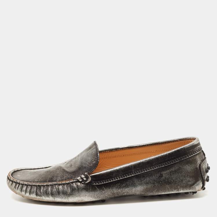 Pre Owned Tod's Metallic Leather Slip On Loafers Size 39