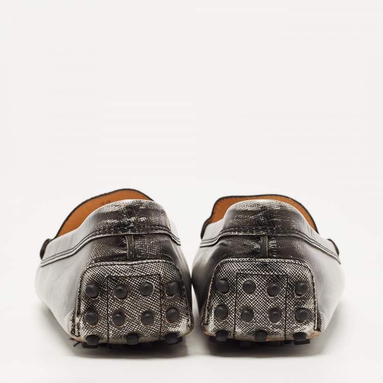 Pre Owned Tod's Metallic Leather Slip On Loafers Size 39