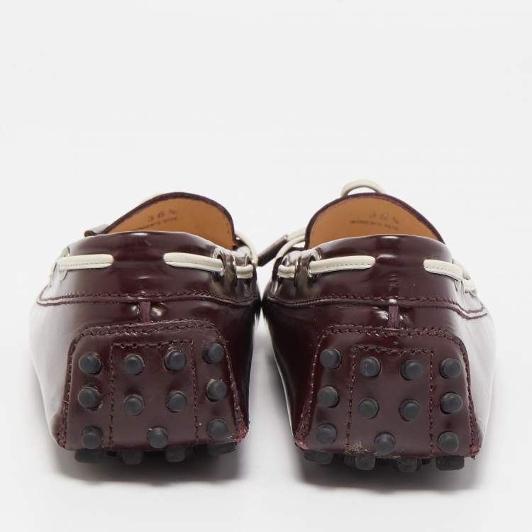 Pre Owned Tod's Burgundy Leather Bow Slip On Loafers Size 36.5