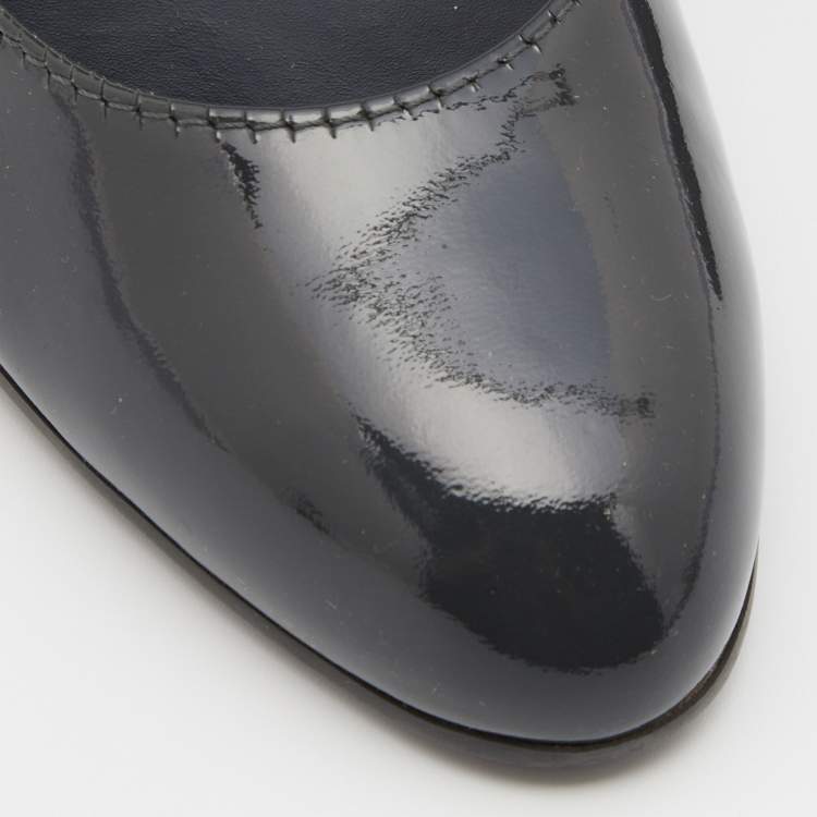 Pre Owned Tod's Grey Patent Leather Wedge Pumps Size 37