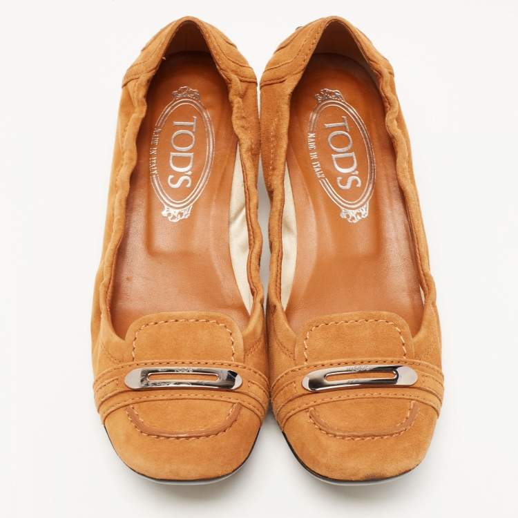 Pre Owned Tod's Brown Suede Scrunch Loafer Pumps Size 36.5
