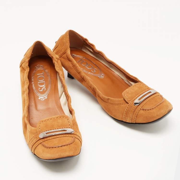 Pre Owned Tod's Brown Suede Scrunch Loafer Pumps Size 36.5