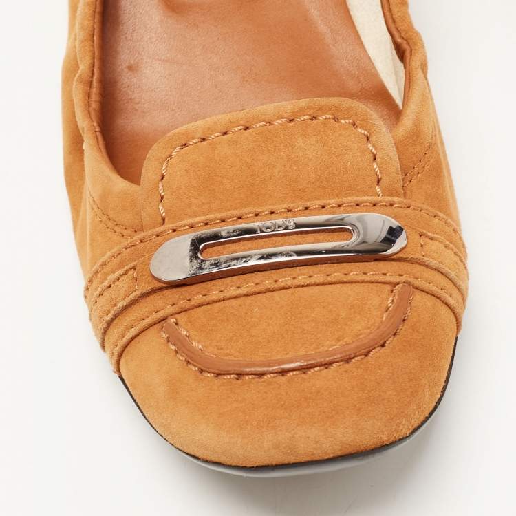 Pre Owned Tod's Brown Suede Scrunch Loafer Pumps Size 36.5