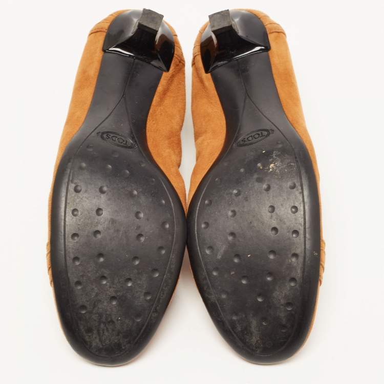 Pre Owned Tod's Brown Suede Scrunch Loafer Pumps Size 36.5