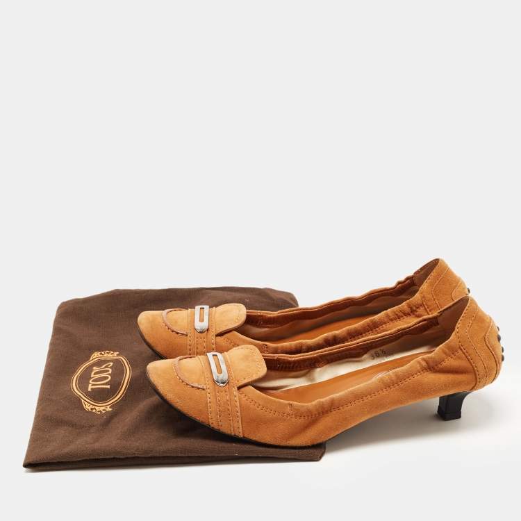 Pre Owned Tod's Brown Suede Scrunch Loafer Pumps Size 36.5